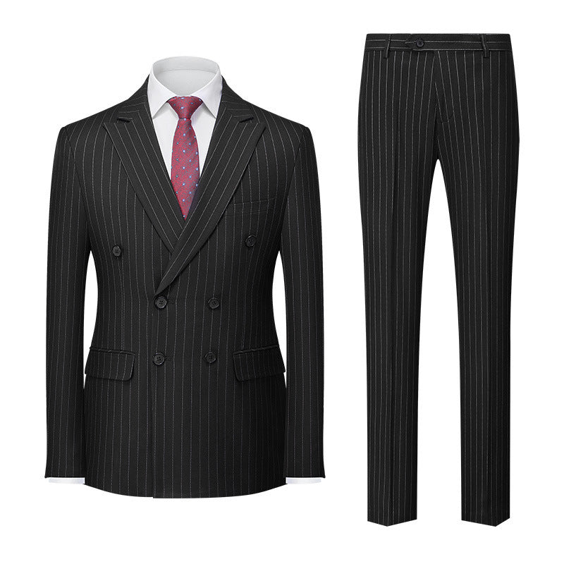 Men's Striped Suit Double-row Two-button Trousers Suit