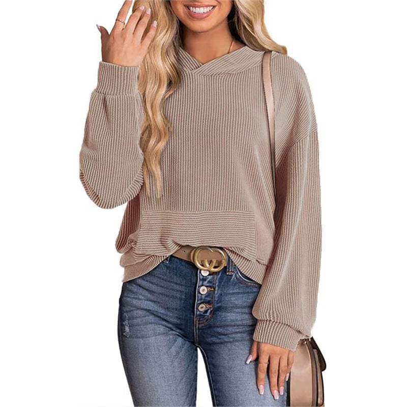 Europe And America Cross Border Women's Loose Twisted Bar Hooded Sweater