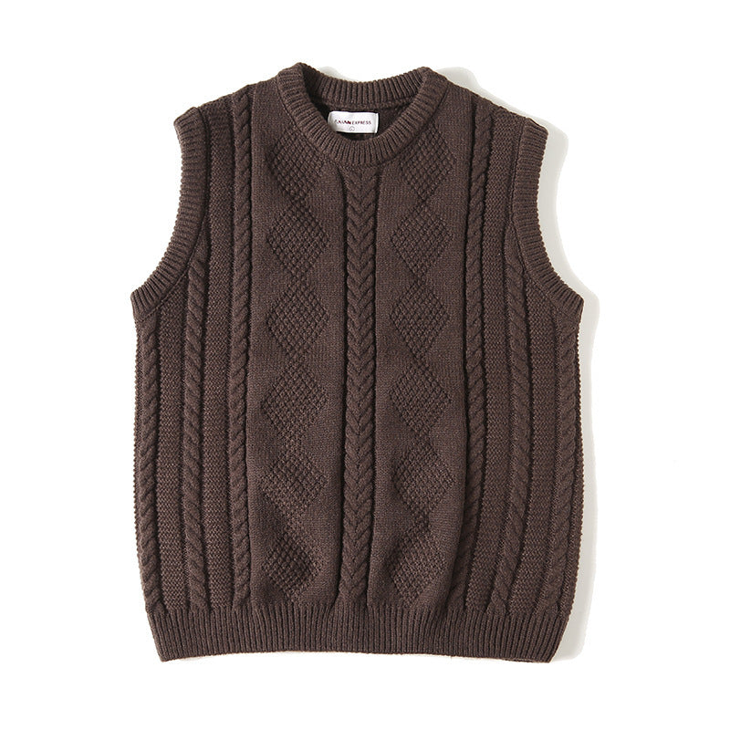 Jacquard Round Neck Knitted Loose Thickened Cable-knit Sweater Vest Tide