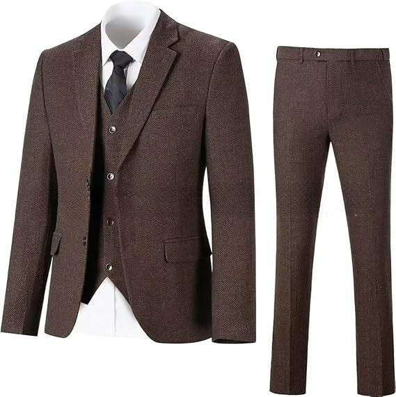 Men's Herringbone Pattern Slim Three Pieces Work Suit