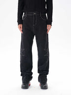 Contrast Color Loose Machete Jeans Men