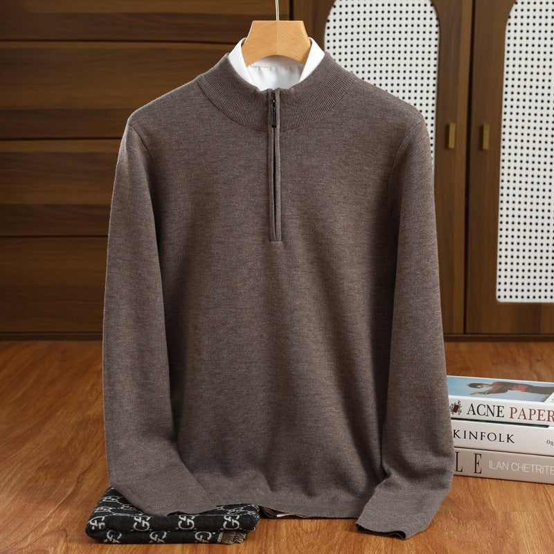 Half Zipper Worsted Wool Sweater Men's Sweater Inner Wear Blouse