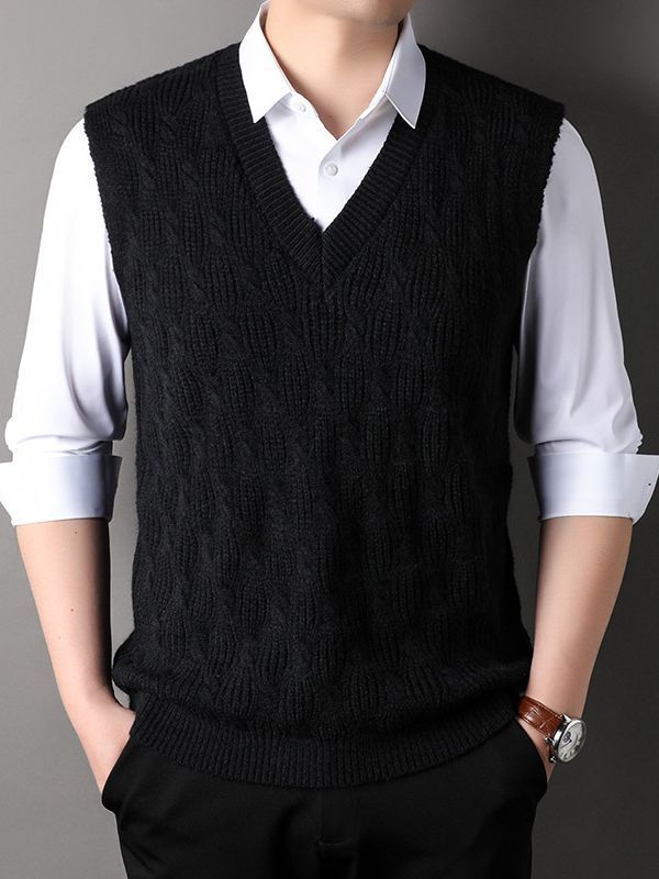 Woolen Vest Men's Twisted Loose Middle-aged Knitted Dad Vest Base Sleeveless Shirt Wholesale