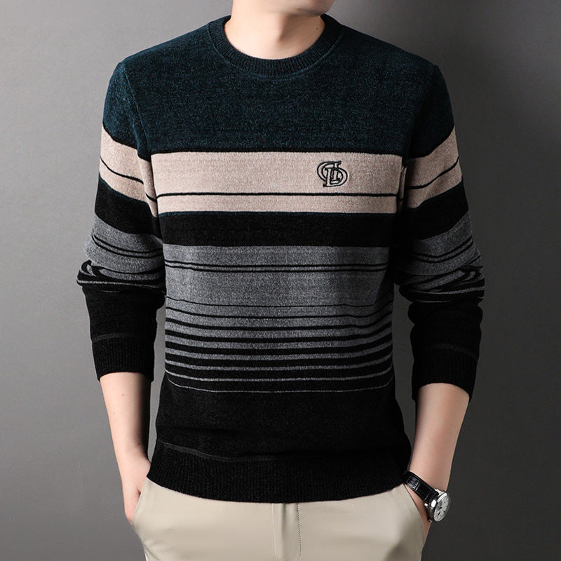 Fleece-lined Thickened Striped Fashion Pullover Base Knitwear