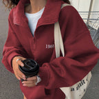 Women's Loose Wool Sports Sweater With A Collar