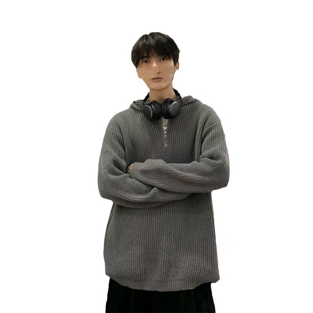 New Half Zipper Hooded Sweater For Men