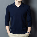 Autumn And Spring Seagull Collar 6 Wool Men's Anti-Pilling Knitted Long Sleeve Polo Shirt