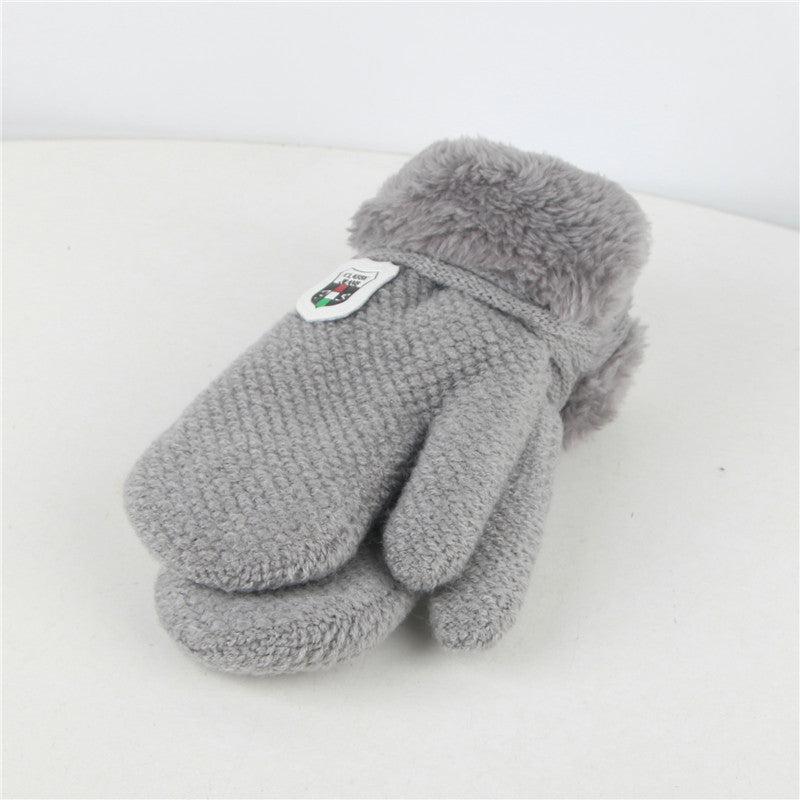 Winter Warm Labeling Mittens Kids Knitted Thicken