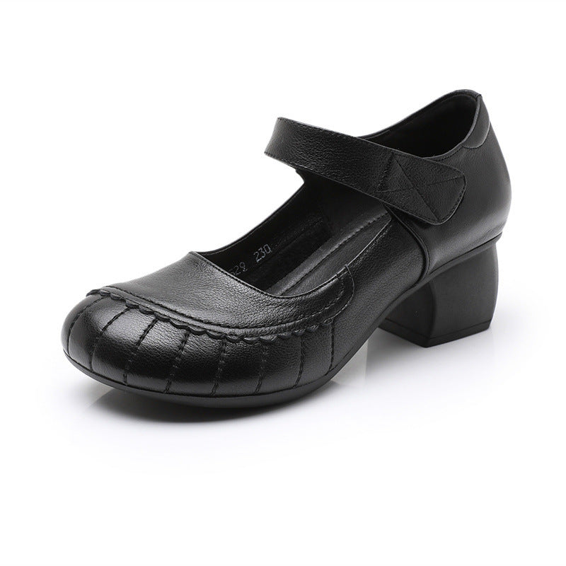 Velcro Low-cut Plus Size 43 Genuine Leather Women's Pumps