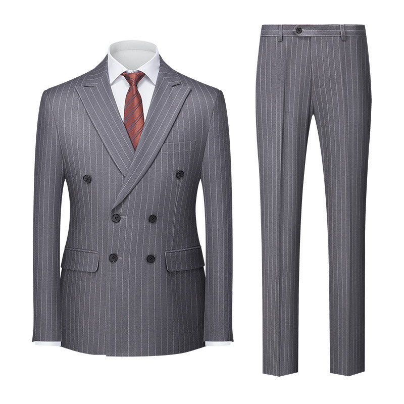 Men's Striped Suit Double-row Two-button Trousers Suit