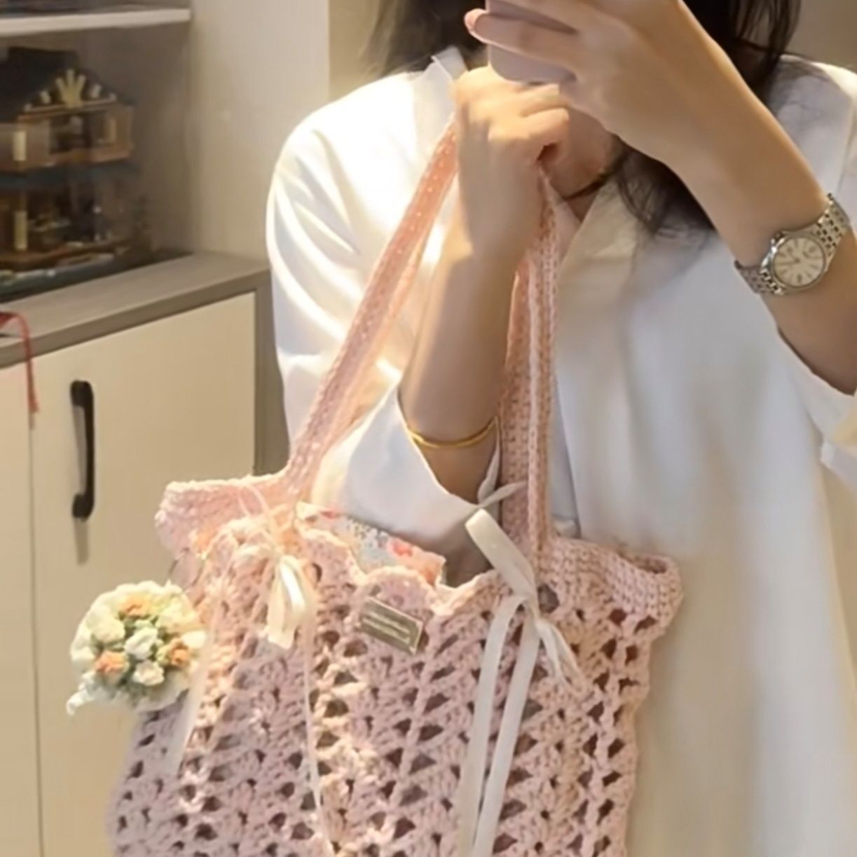 Finished Summer Floral Woven Bag By Hand