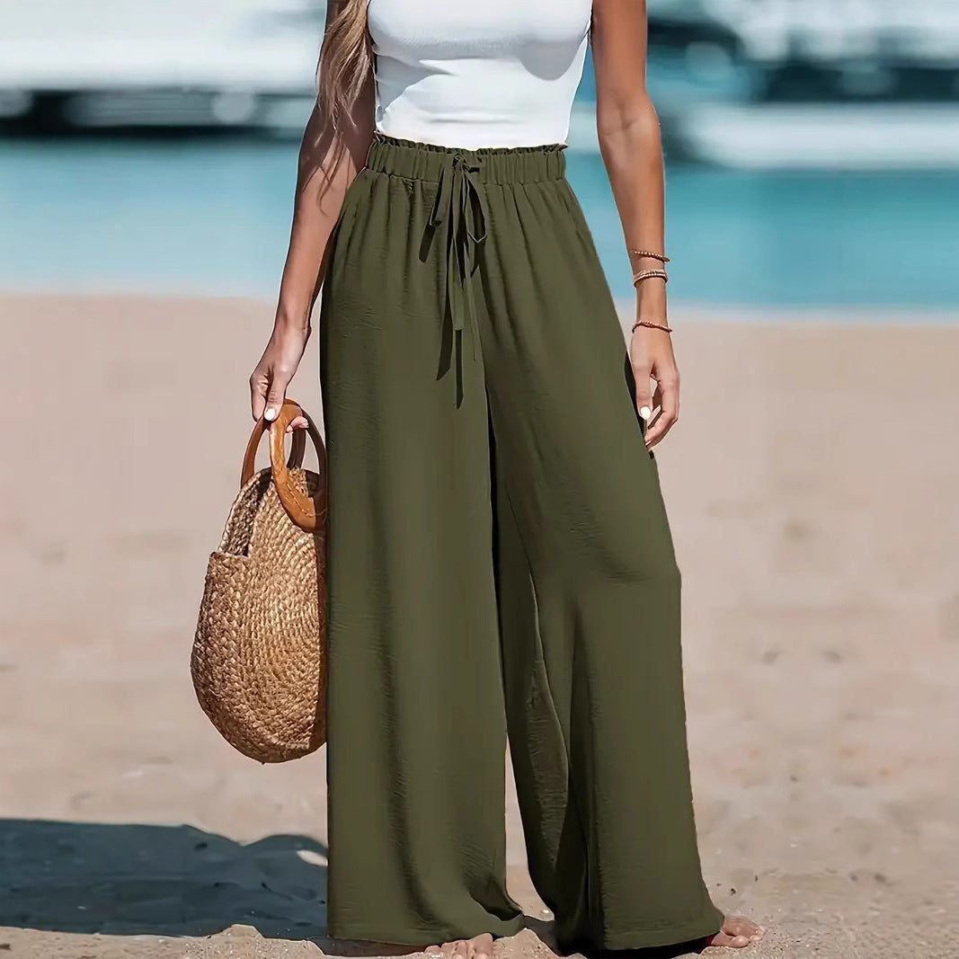 Women's Drawstring Loose Casual Wide-leg Trousers
