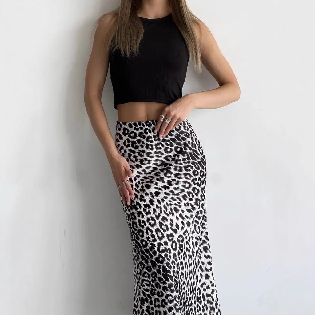 Women's Leopard Fishtail High Waist Casual Skirt