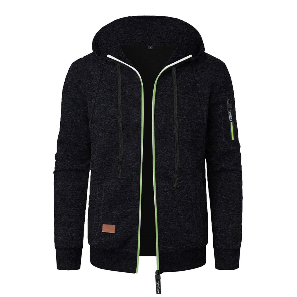 Men's Sports Fitness Casual Jacquard Sweater Hooded Coat