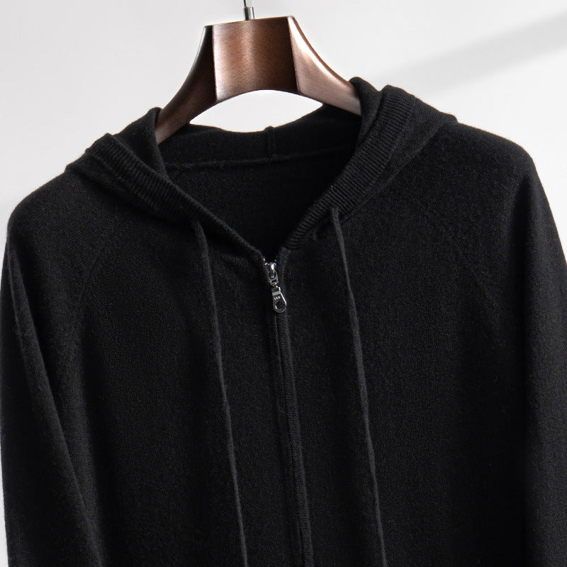 Men's Cashmere Hoodie Zip-Up Knit Cardigan Jacket