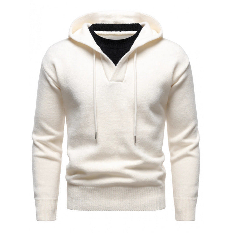 Men's Velvet Thickened Fake Two Pieces Hooded Sweater