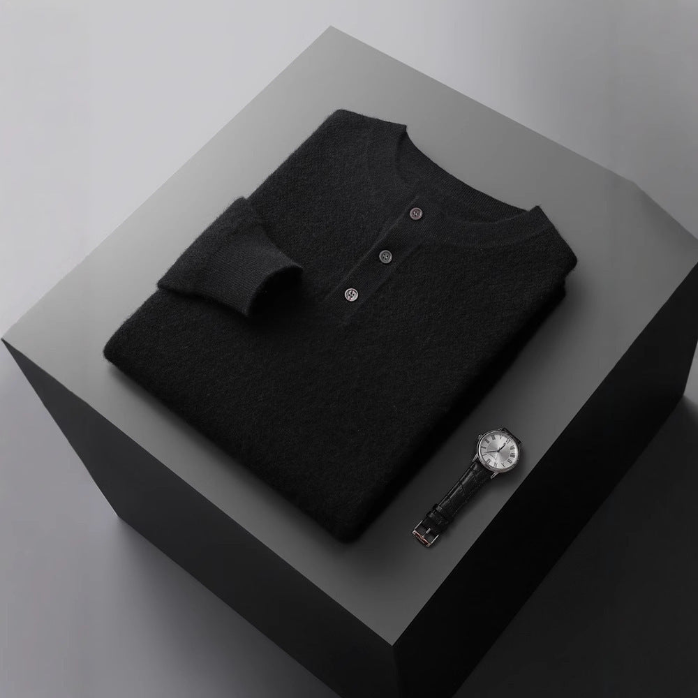 New Men's Round Neck Half Button Sweater