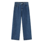 Korean Style Retro Half Elastic Waist Loose Straight Jeans Men's American Style