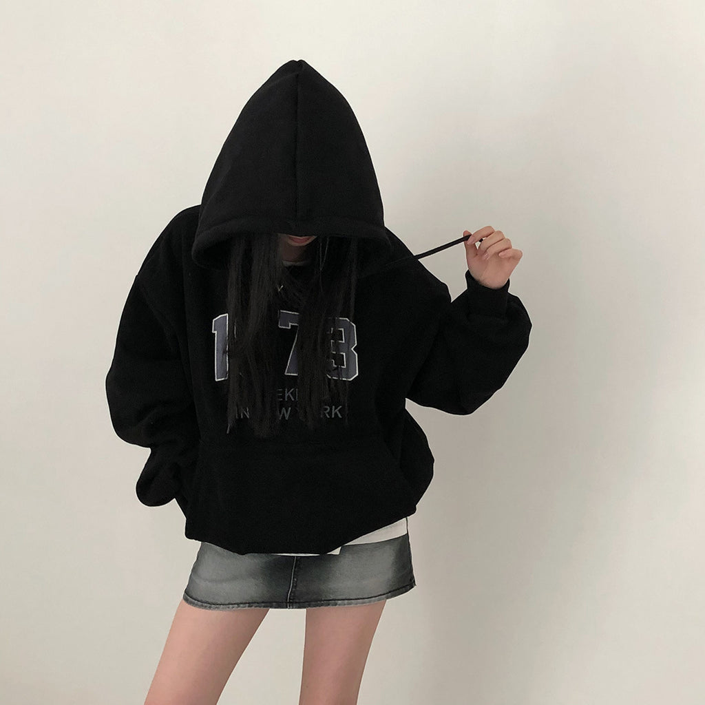 New Student Loose And Idle Letters Hooded Fleece Lined Sweater