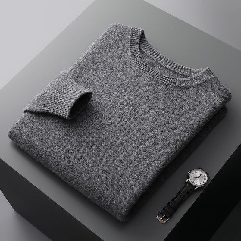Casual Men's Solid Color Loose Round Neck Wool Sweater