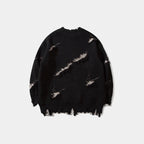 New Personality Street Jacquard Ripped Frayed Vintage Loose Sweater