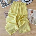 High Waist Drape Linen Cropped Straight Pants