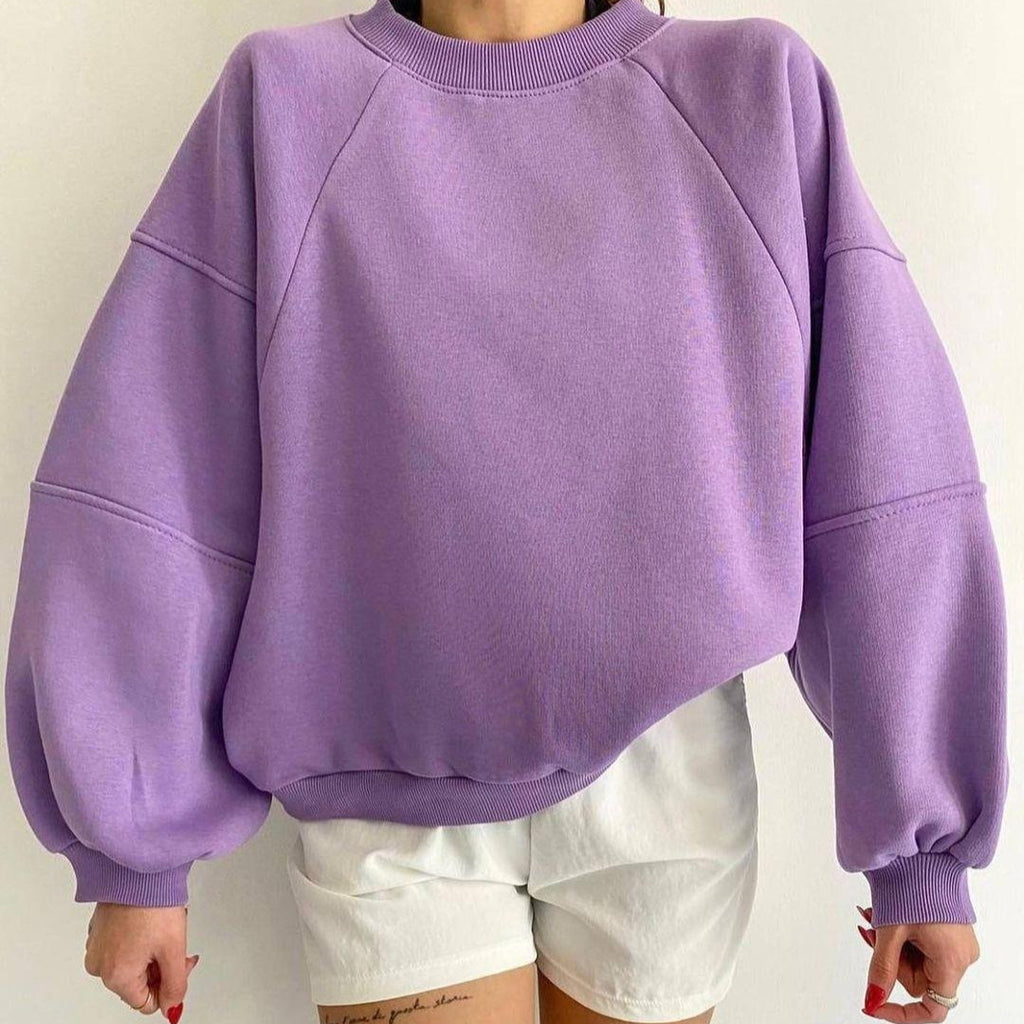 New Round Neck Stitching Long-sleeved Pure Sweater For Women