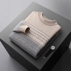 Men's Pure Wool Sweater Loose-fitting Casual Round-neck Color Matching