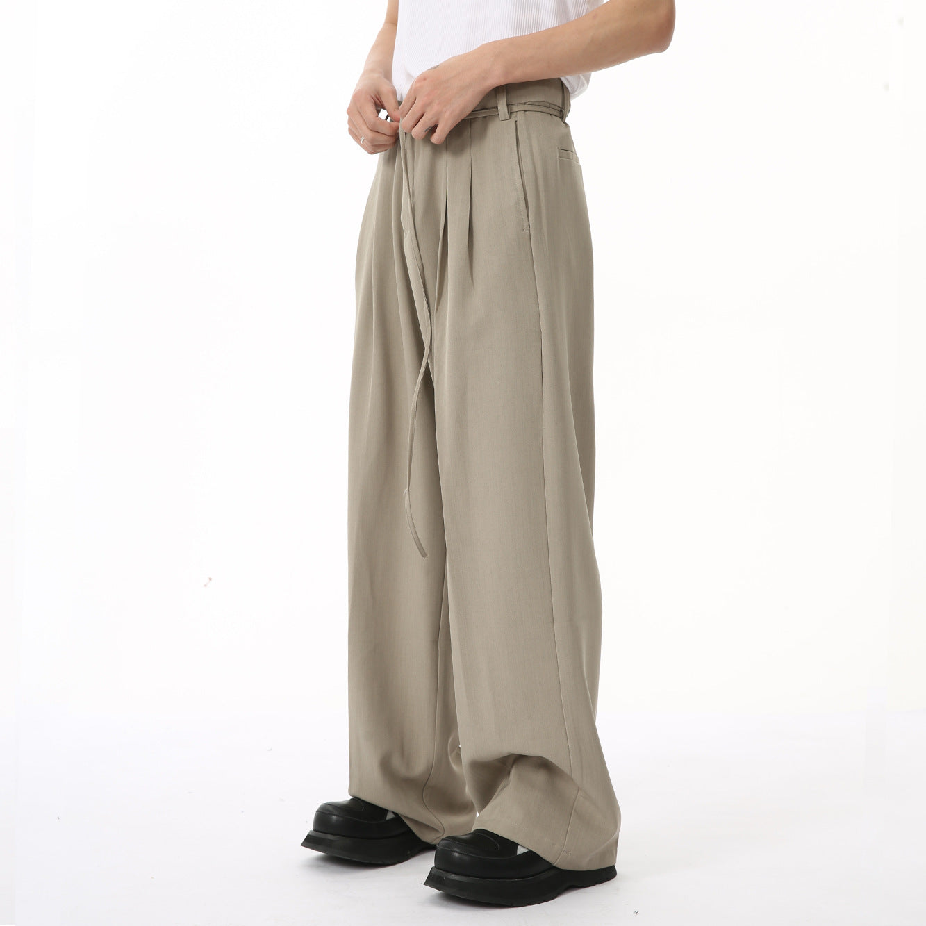 Solid Color Drooping Straight Mopping Suit Pants