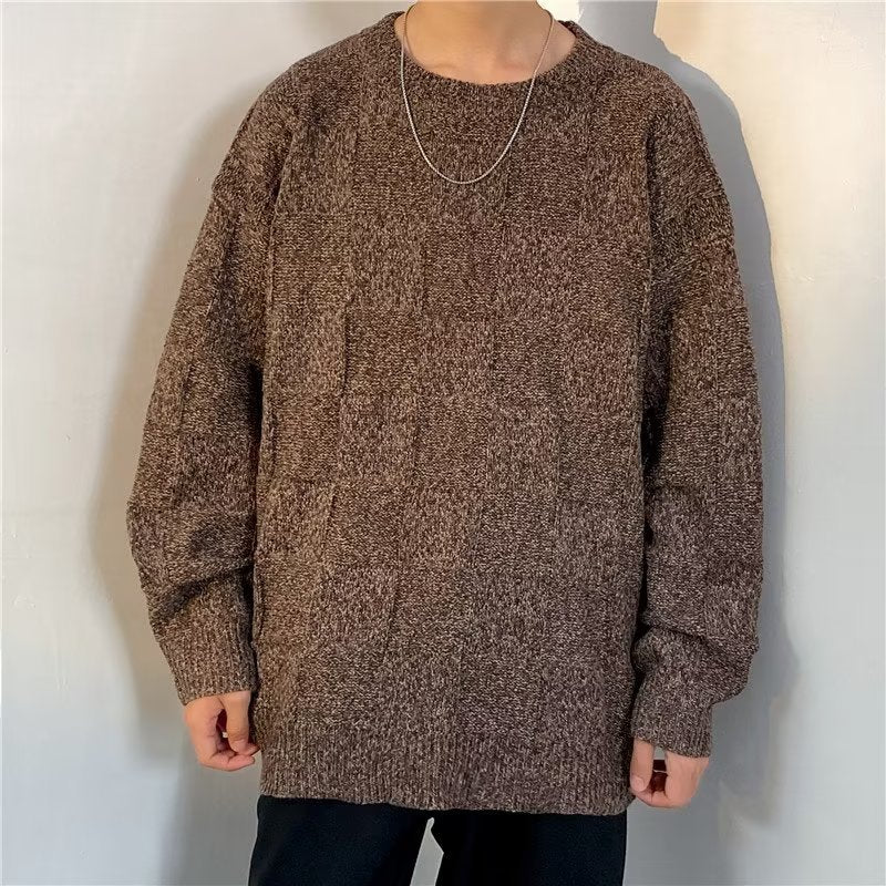 Winter Thickened Diamond Lattice Sweater Men's Loose Casual