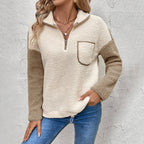 Long Sleeve Stand Collar Color Matching Warm With Velvet Sweater