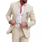 Men's Large Single Row One Button Solid Color Suit Two-piece Set