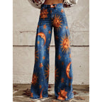 Wide-legged Pants Thermal Transfer Bell-bottom Pants Simulation Denim Trousers