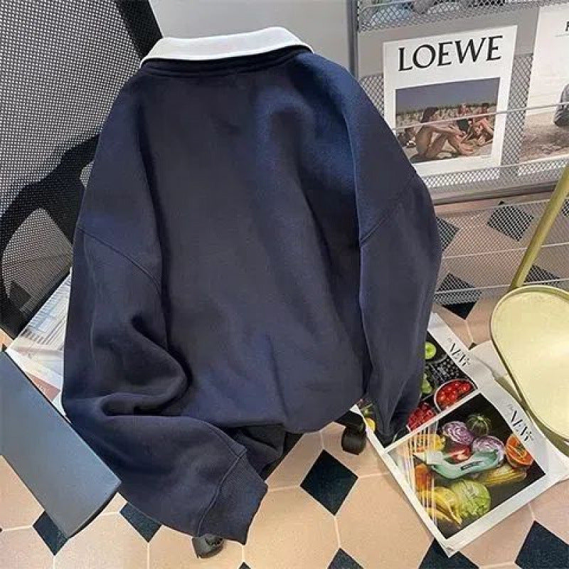 American Campus Retro Lapels Half Zipper Sweater