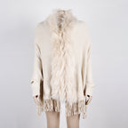 Autumn And Winter Fringed Cloak Shawl Fur Collar Solid Color Cardigan