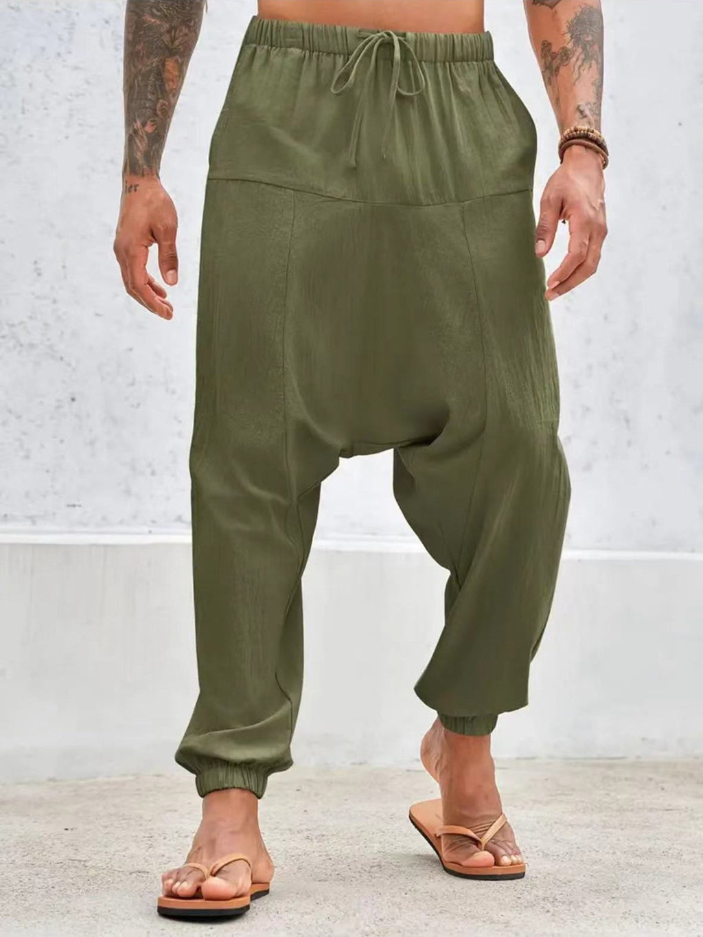 Summer Breathable Cuffed Pants Beach Straight-leg Pants Solid Color