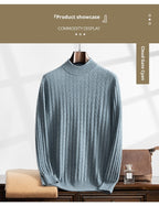 Thickened Wheat Jacquard Cashmere Sweater Men's Half-high Collar Solid Color Sweater