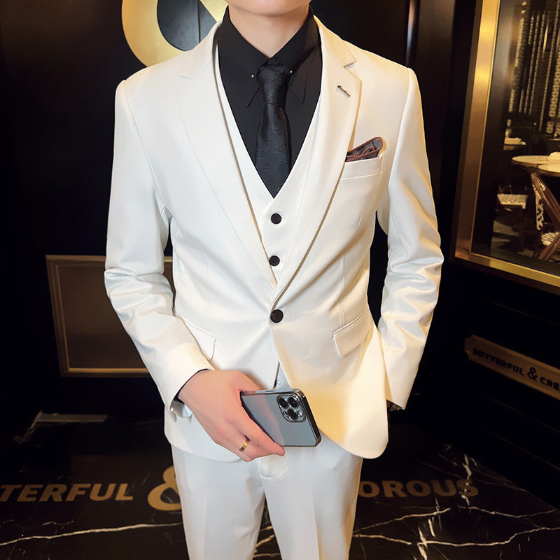 Business Formal Wear Plus Size Swallowtail Three-piece Solid Color Korean Men's Suit