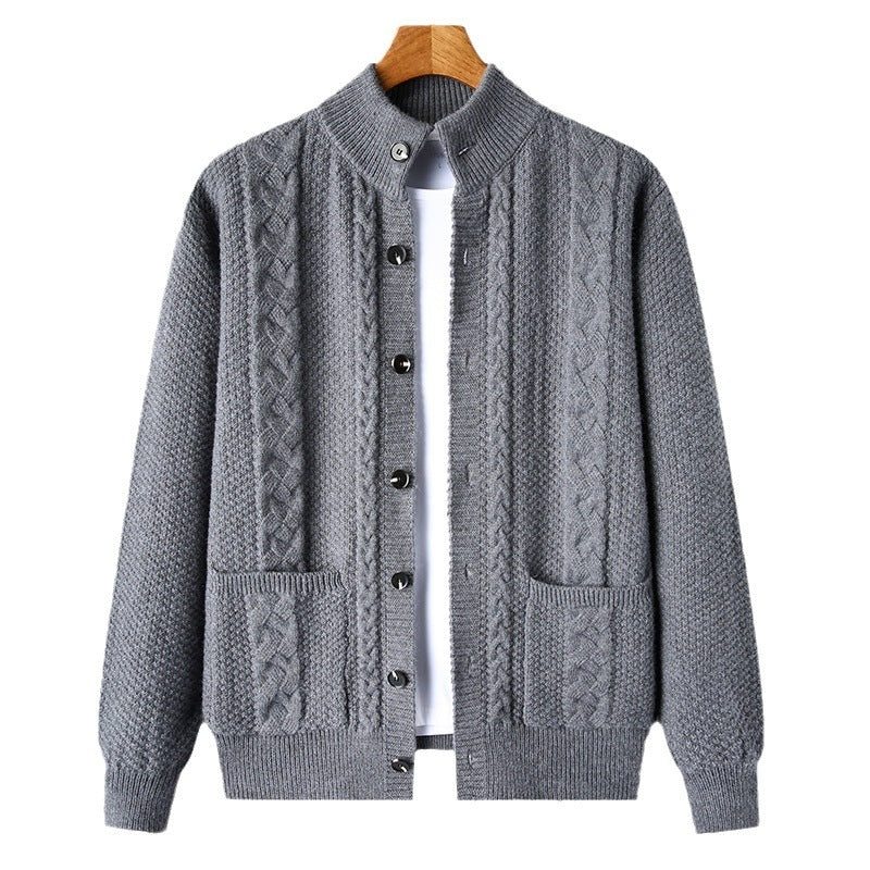 Young And Middle-aged Thick Knit Cardigan Retro Jacquard Loose-fitting Sweater Men's Sweater Coat