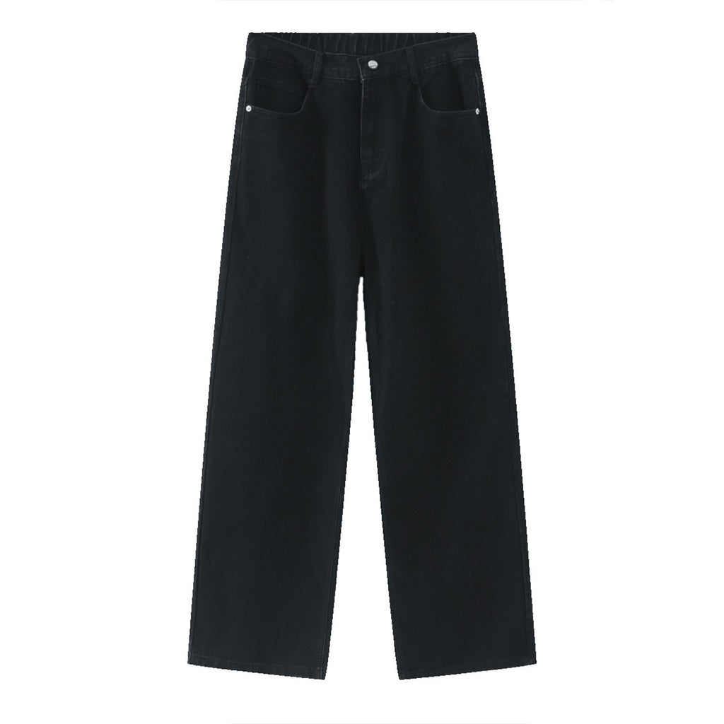 Korean Style Retro Half Elastic Waist Loose Straight Jeans Men's American Style