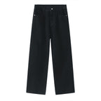 Korean Style Retro Half Elastic Waist Loose Straight Jeans Men's American Style