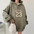 Hooded Embroidery Autumn And Winter Thin Velvet Padded Loose Lazy Style Sweatshirt
