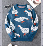 Men's Loose Casual Round Neck Printed Knitted Sweater