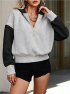 Ladies Hooded Long Sleeve Half Zipper Short Chic Casual Sweatshirt