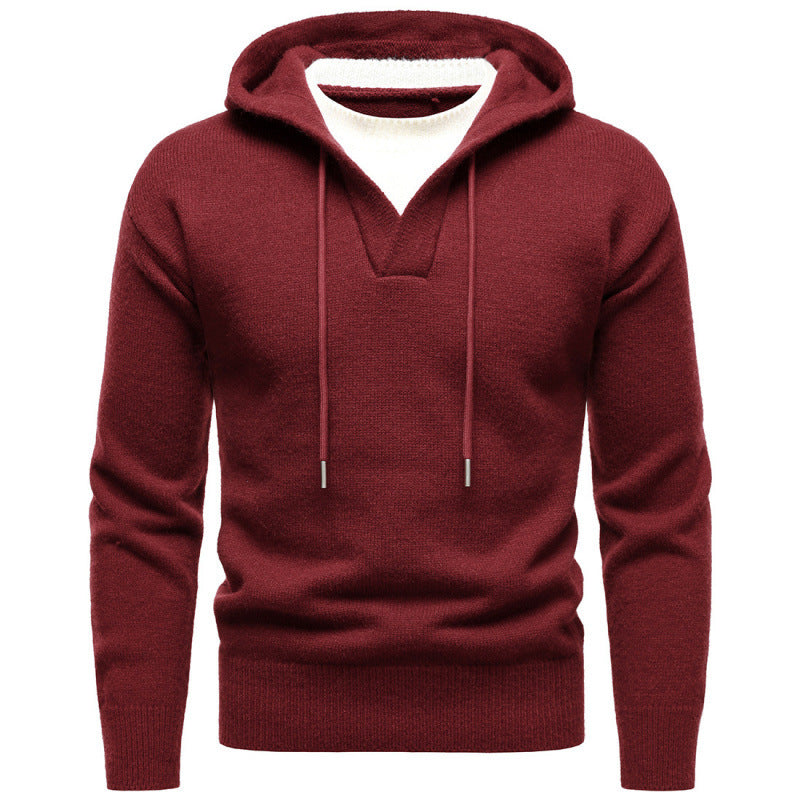 Men's Velvet Thickened Fake Two Pieces Hooded Sweater