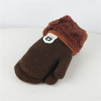 Winter Warm Labeling Mittens Kids Knitted Thicken
