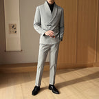 Men's Retro Solid Color Green Collar Suit Two-piece Set