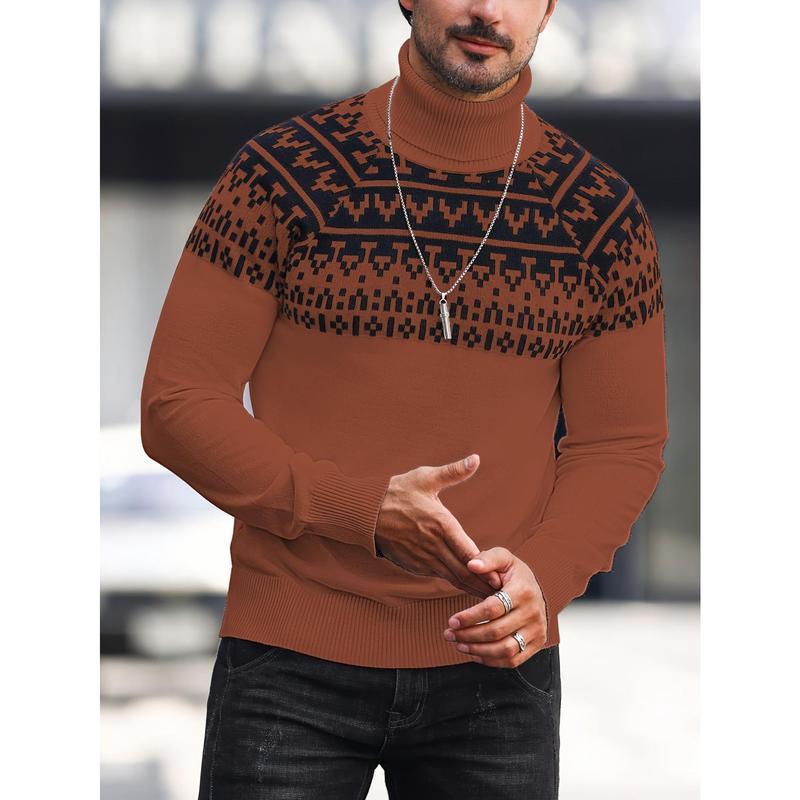 Men's Casual Printing High Collar Loose All-match Sweater