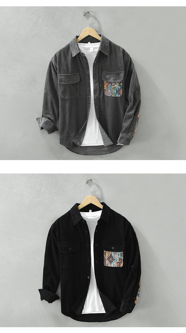 Japanese Vintage Long Sleeve Shirt Men's Fashion