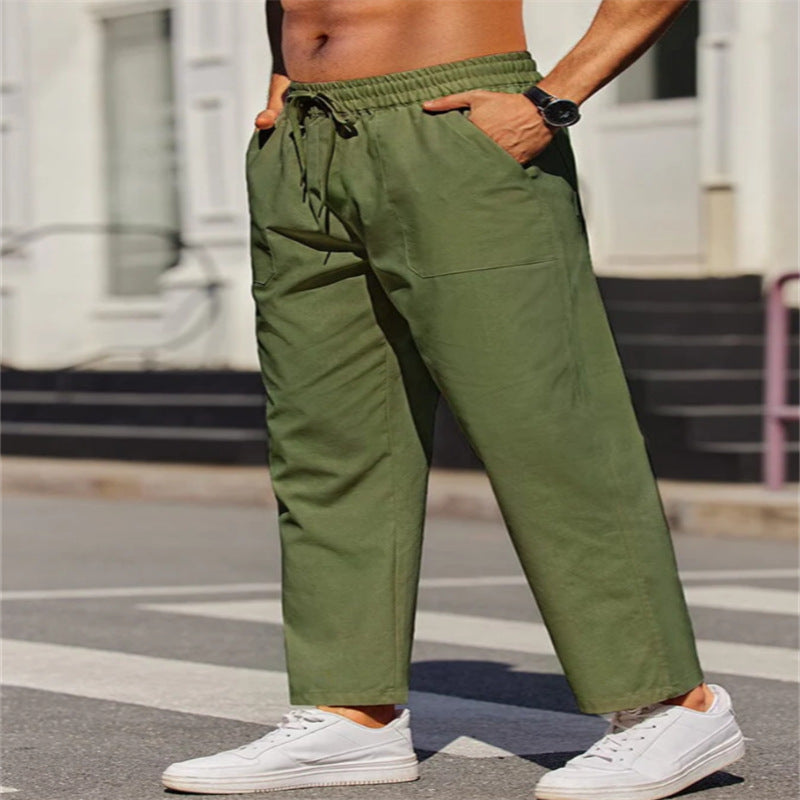 Men's Linen Solid Color Casual Elastic Waist Outdoor Daily Breathable Tube Pants